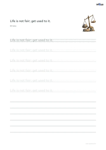 영어 따라쓰기 PDF 첫 페이지: Life is not fair; get used to it.