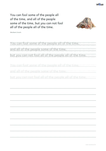 영어 따라쓰기 PDF 첫 페이지: You can fool some of the people all of the time, and all of the people some of the time, but you can not fool all of the people all of the time.