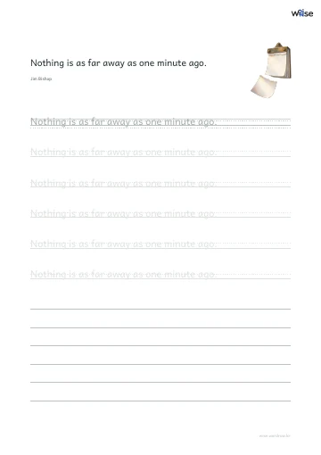 영어 따라쓰기 PDF 첫 페이지: Nothing is as far away as one minute ago.