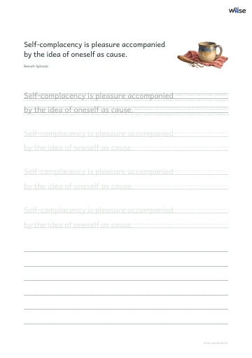 영어 따라쓰기 PDF 첫 페이지: Self-complacency is pleasure accompanied by the idea of oneself as cause.