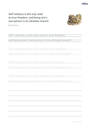 영어 따라쓰기 PDF 첫 페이지: Self-reliance is the only road to true freedom, and being one's own person is its ultimate reward.