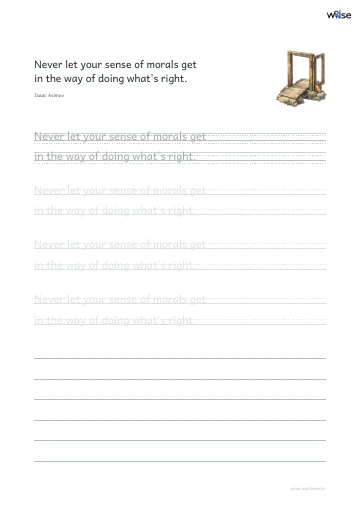 영어 따라쓰기 PDF 첫 페이지: Never let your sense of morals get in the way of doing what's right.