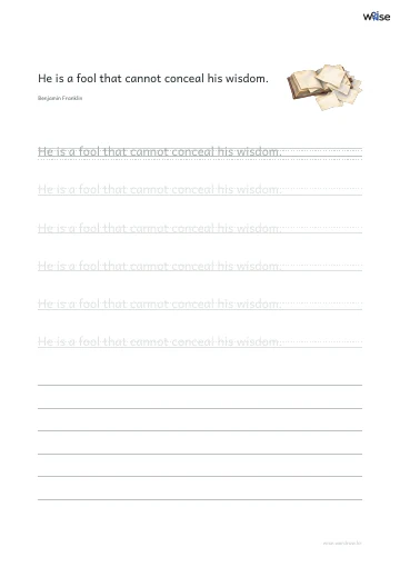 영어 따라쓰기 PDF 첫 페이지: He is a fool that cannot conceal his wisdom.