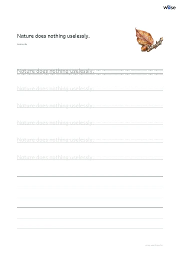 영어 따라쓰기 PDF 첫 페이지: Nature does nothing uselessly.