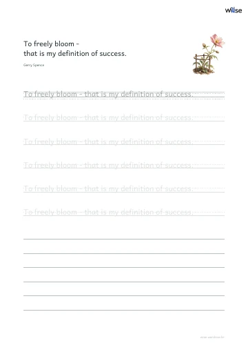 영어 따라쓰기 PDF 첫 페이지: To freely bloom - that is my definition of success.