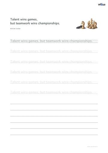 영어 따라쓰기 PDF 첫 페이지: Talent wins games, but teamwork wins championships.