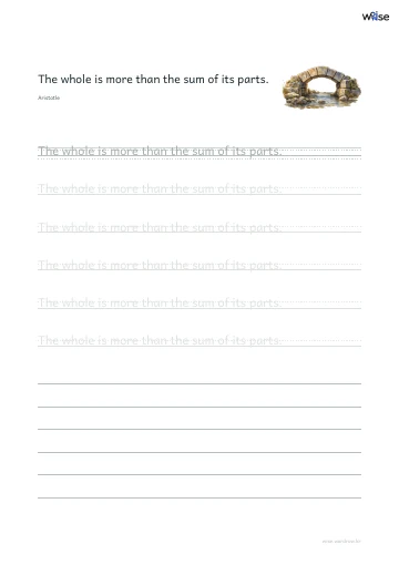 영어 따라쓰기 PDF 첫 페이지: The whole is more than the sum of its parts.