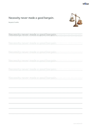 영어 따라쓰기 PDF 첫 페이지: Necessity never made a good bargain.