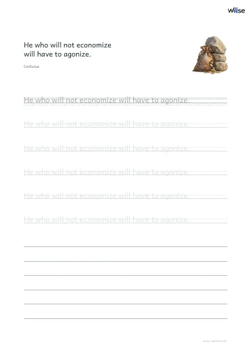 영어 따라쓰기 PDF 첫 페이지: He who will not economize will have to agonize.