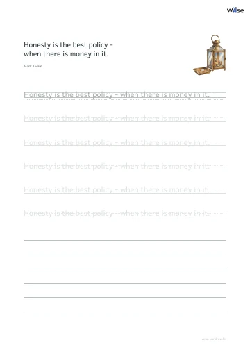 영어 따라쓰기 PDF 첫 페이지: Honesty is the best policy - when there is money in it.