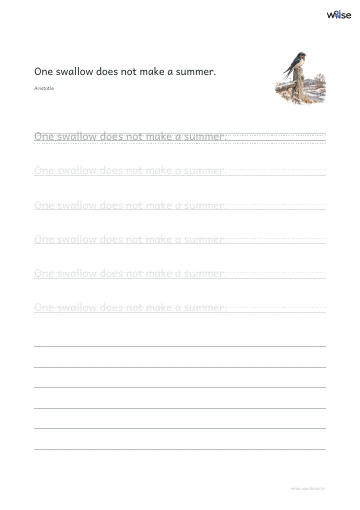 영어 따라쓰기 PDF 첫 페이지: One swallow does not make a summer.