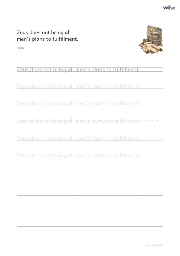 영어 따라쓰기 PDF 첫 페이지: Zeus does not bring all men's plans to fulfillment.