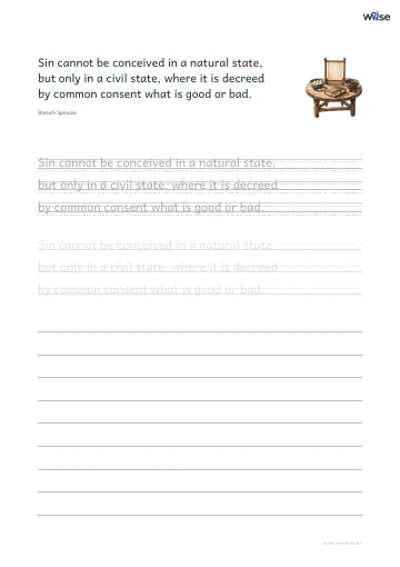 영어 따라쓰기 PDF 첫 페이지: Sin cannot be conceived in a natural state, but only in a civil state, where it is decreed by common consent what is good or bad.