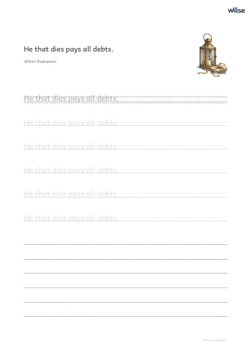 영어 따라쓰기 PDF 첫 페이지: He that dies pays all debts.
