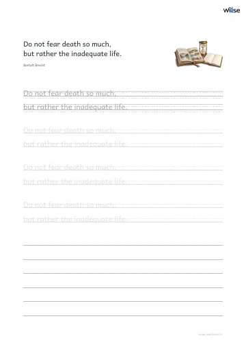 영어 따라쓰기 PDF 첫 페이지: Do not fear death so much, but rather the inadequate life.