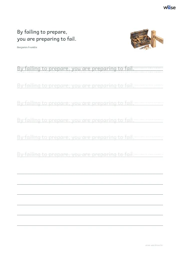 영어 따라쓰기 PDF 첫 페이지: By failing to prepare, you are preparing to fail.