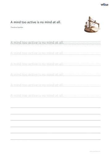 영어 따라쓰기 PDF 첫 페이지: A mind too active is no mind at all.