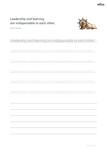 영어 따라쓰기 PDF 첫 페이지: Leadership and learning are indispensable to each other.