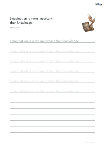 영어 따라쓰기 PDF 첫 페이지: Imagination is more important than knowledge.