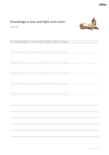 영어 따라쓰기 PDF 첫 페이지: Knowledge is love and light and vision.