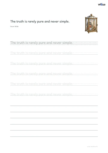 영어 따라쓰기 PDF 첫 페이지: The truth is rarely pure and never simple.