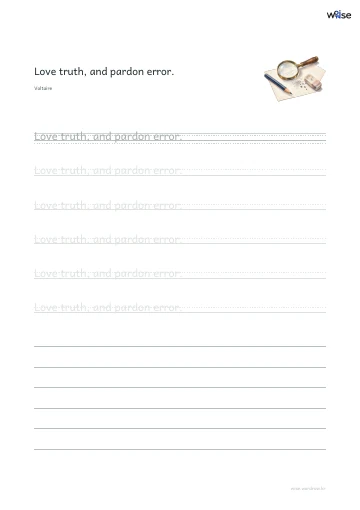 영어 따라쓰기 PDF 첫 페이지: Love truth, and pardon error.