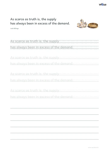 영어 따라쓰기 PDF 첫 페이지: As scarce as truth is, the supply has always been in excess of the demand.