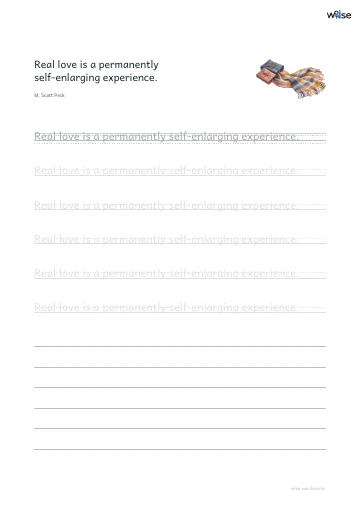 영어 따라쓰기 PDF 첫 페이지: Real love is a permanently self-enlarging experience.