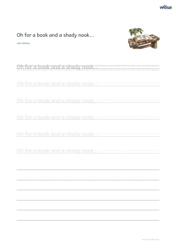 영어 따라쓰기 PDF 첫 페이지: Oh for a book and a shady nook...