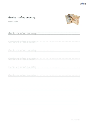 영어 따라쓰기 PDF 첫 페이지: Genius is of no country.