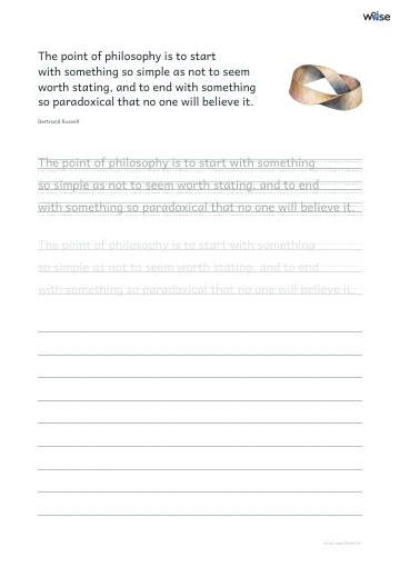영어 따라쓰기 PDF 첫 페이지: The point of philosophy is to start with something so simple as not to seem worth stating, and to end with something so paradoxical that no one will believe it.