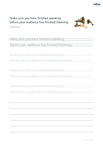 영어 따라쓰기 PDF 첫 페이지: Make sure you have finished speaking before your audience has finished listening.