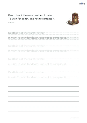 영어 따라쓰기 PDF 첫 페이지: Death is not the worst; rather, in vain To wish for death, and not to compass it.