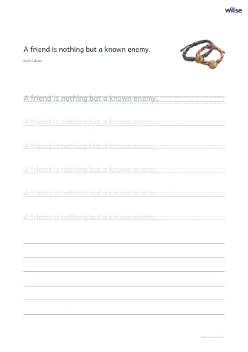 영어 따라쓰기 PDF 첫 페이지: A friend is nothing but a known enemy.