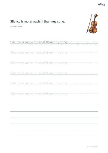 영어 따라쓰기 PDF 첫 페이지: Silence is more musical than any song.