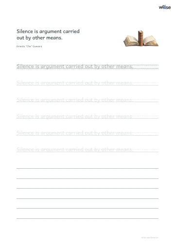 영어 따라쓰기 PDF 첫 페이지: Silence is argument carried out by other means.