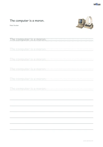 영어 따라쓰기 PDF 첫 페이지: The computer is a moron.