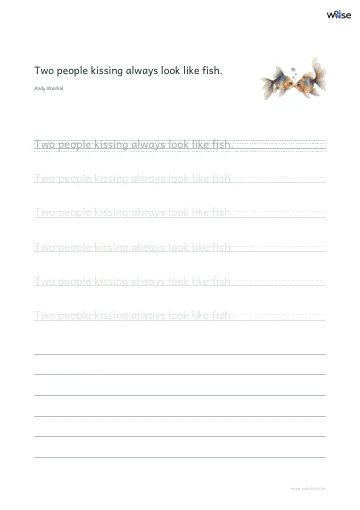 영어 따라쓰기 PDF 첫 페이지: Two people kissing always look like fish.