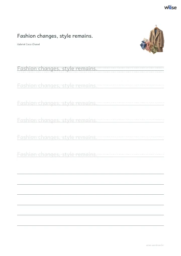 영어 따라쓰기 PDF 첫 페이지: Fashion changes, style remains.