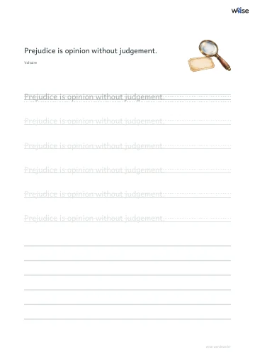 영어 따라쓰기 PDF 첫 페이지: Prejudice is opinion without judgement.