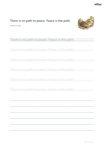 영어 따라쓰기 PDF 첫 페이지: There is no path to peace. Peace is the path.