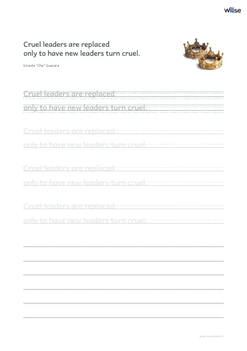 영어 따라쓰기 PDF 첫 페이지: Cruel leaders are replaced only to have new leaders turn cruel.