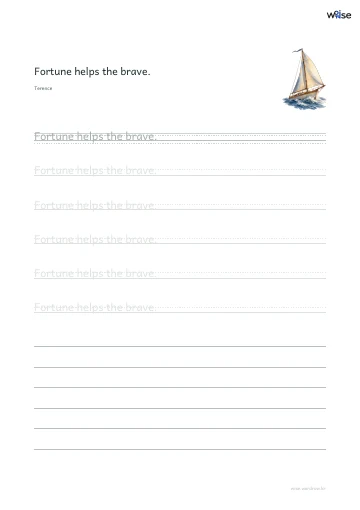 영어 따라쓰기 PDF 첫 페이지: Fortune helps the brave.
