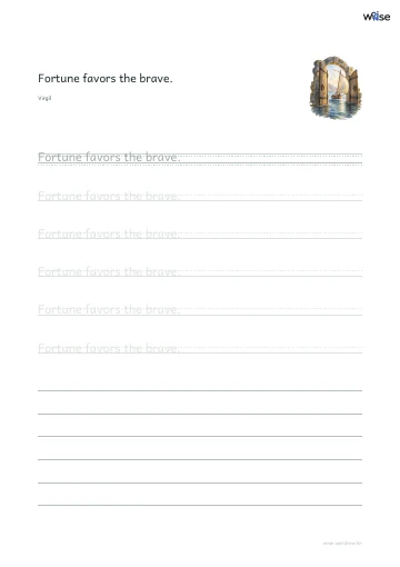 영어 따라쓰기 PDF 첫 페이지: Fortune favors the brave.