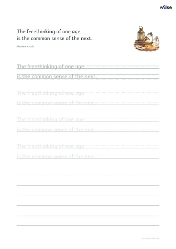 영어 따라쓰기 PDF 첫 페이지: The freethinking of one age is the common sense of the next.