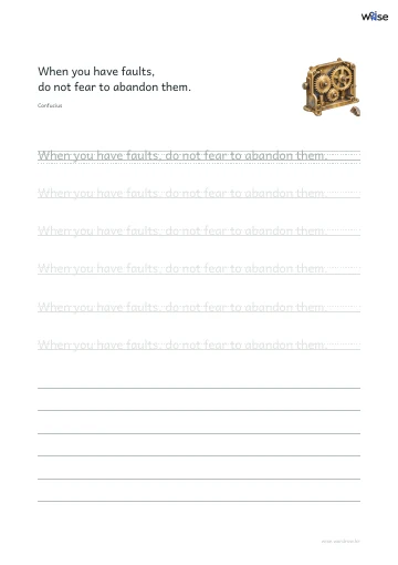 영어 따라쓰기 PDF 첫 페이지: When you have faults, do not fear to abandon them.
