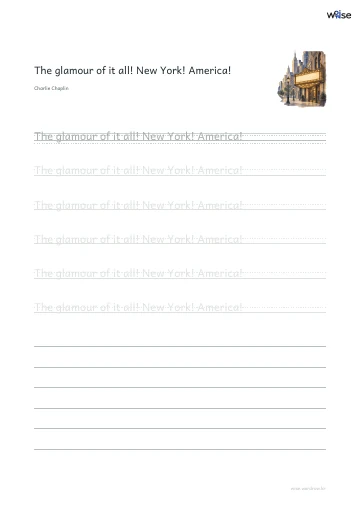 영어 따라쓰기 PDF 첫 페이지: The glamour of it all! New York! America!