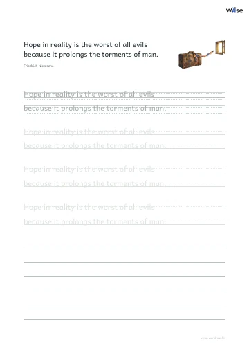 영어 따라쓰기 PDF 첫 페이지: Hope in reality is the worst of all evils because it prolongs the torments of man.