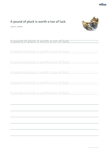 영어 따라쓰기 PDF 첫 페이지: A pound of pluck is worth a ton of luck.