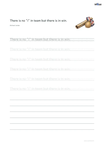 영어 따라쓰기 PDF 첫 페이지: There is no "i" in team but there is in win.